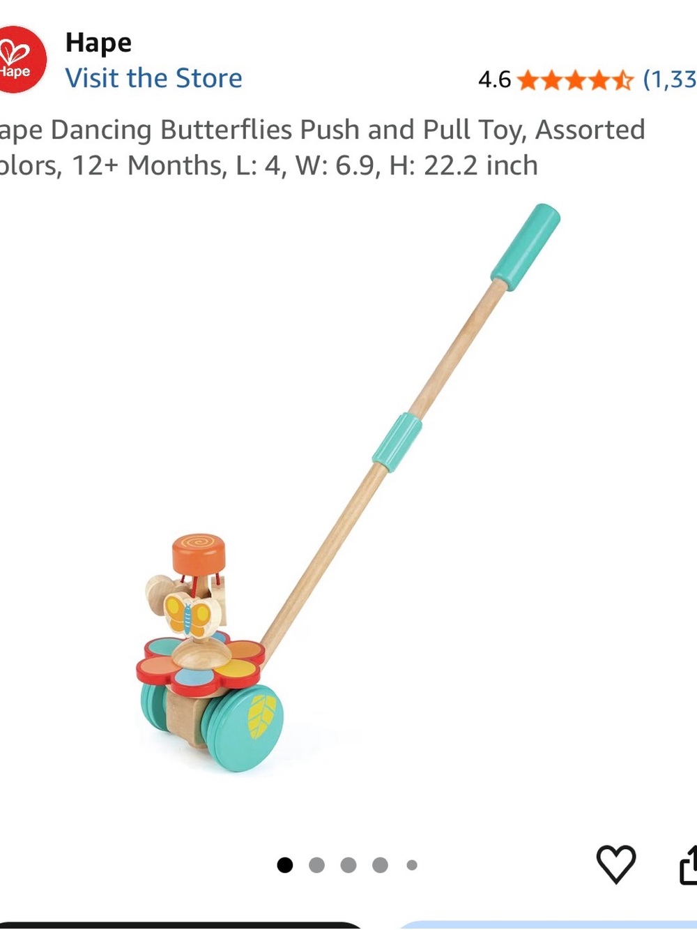 Hape Dancing Butterflies Push and Pull Toy